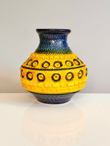 Mid-Century Art Ceramic Vase with Three-Dimensional Decoration