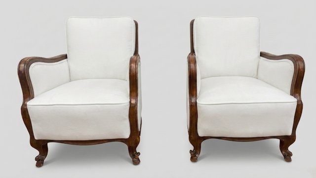 Klassische italienische Sessel mit weißem Bezug, 1920er, 2er Set bei Pamono kaufen