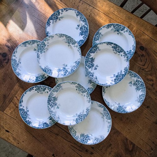 Antique French Plates by Moulin Des Loups, 1910, Set of 10 for