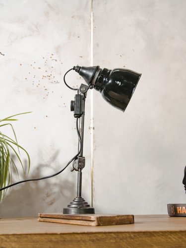 Vintage German Bauhaus Task Desk Lamp with Enamel Shade from