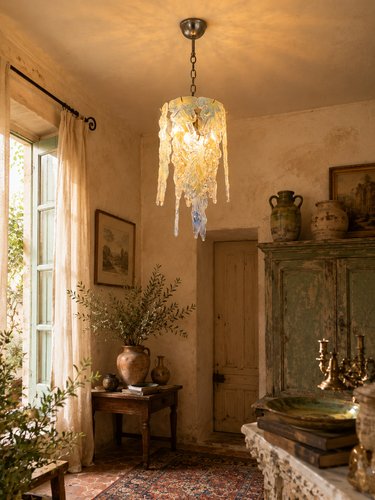 Opaline Murano Stalactite Chandelier from AV Mazzega, Italy, 1970s