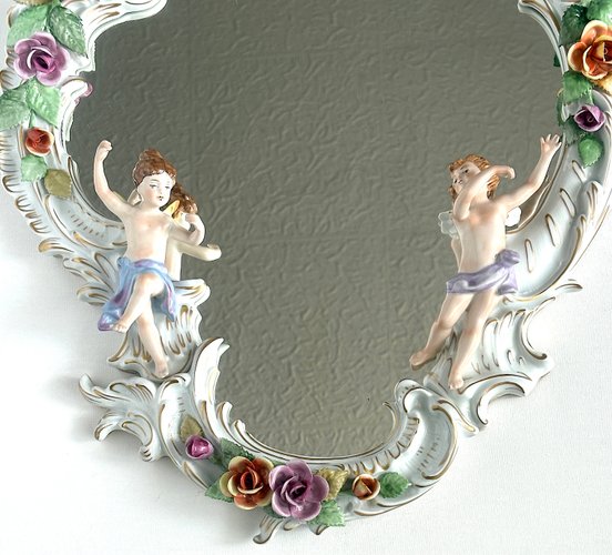 3961⭐️スモーキーブロッチ⭐️小中輪⭐️アンティークカラー⭐️コンパクト⭐️広瀬⭐️ Baroque Style Putti Porcelain Mirror from PMP Plaue Schierholz