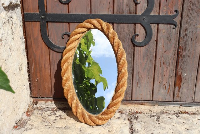 Audoux & Minet Rope Mirror フランス ビンテージ 鏡 Vintage Oval Rope Mirror from Audoux & Minet, 1950 for sale at Pamono