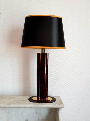 Hollywood Regency Black and Gold Tortoiseshell Lamp, 1980s for