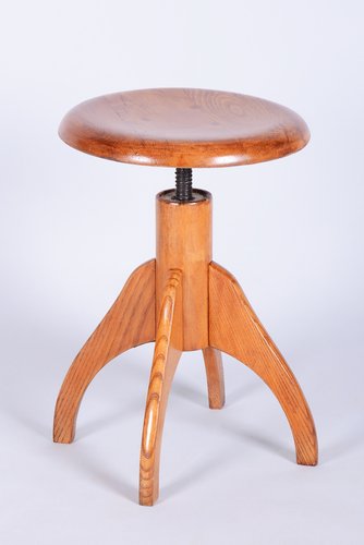 Mid-Century Swivel Piano Stool in Beech and Steel, Czech, 1950s