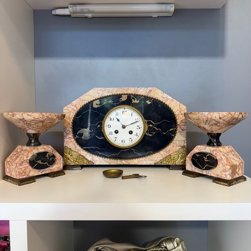 コレクション 20s 30s vintage art deco table clock Large Art Deco Table Clock in Pink Marble, 1930s, Set of 3 for