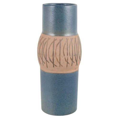 ・Stoneware・1962年-1969年・２４cm・Ｂ＆Ｇ．ＲＣ・ Cylindrical Stoneware Vase with Graphic Motif by Lisa Larson for
