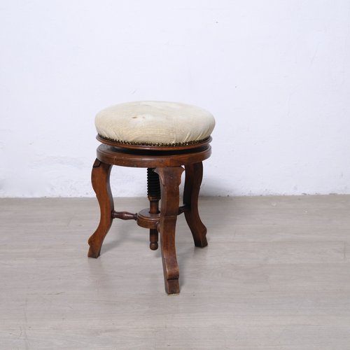 Antique Wooden Swivel and Adjustable Screw Piano Stool, 1930s for