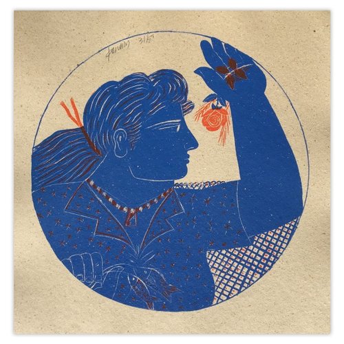 Alekos Fassianos, Woman and Rose, 1999, Lithograph for sale at Pamono