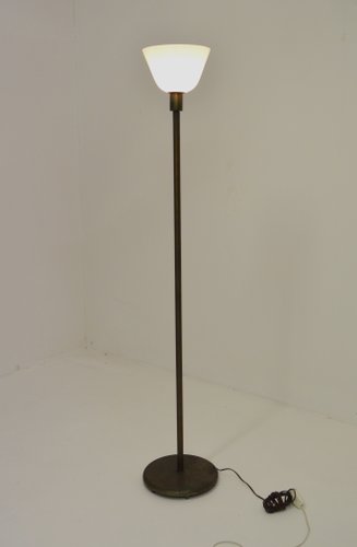 Brass Glass Uplight Floor Lamp 1940s, Uplight Touch Accent Lamp
