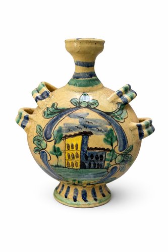 Mid-Century Modern Sicilian Caltagirone Ceramic Pilgrim Flask