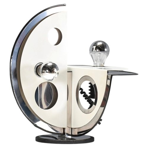 Geometric Metal and Chrome Table Lamp by Esperia, Italy, 1970s for