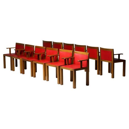 Red Teatro Arm Chairs by Aldo Rossi for Molteni, 1985, Set of 12
