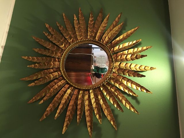 Vintage French Circular Golden Sunburst Mirror 1960s