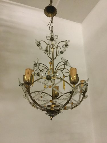 Vintage Chandelier With Beads And Crystal Flowers For At Pamono