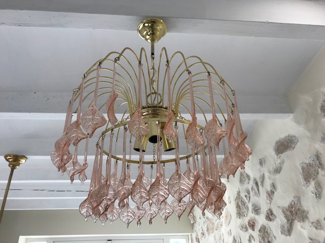 Floral Pink Murano Glass Chandelier, 1970s Floral Pink Murano Glass Chandelier, 1970s