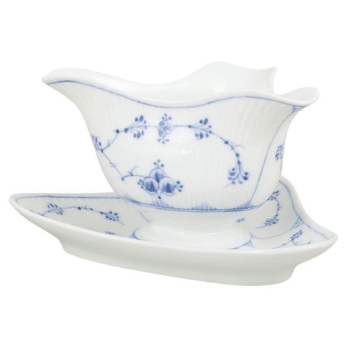 Blue Fluted Plain Porcelain Tricorn Sauce Boat from Royal