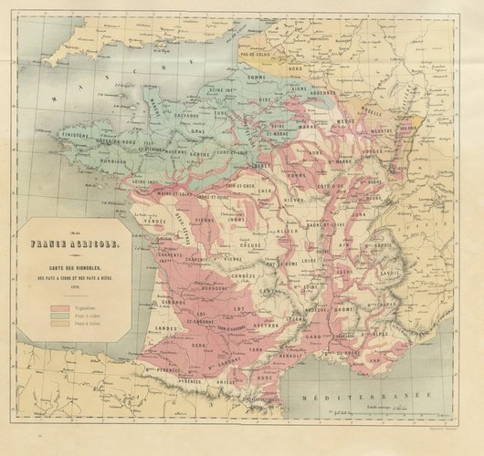Antique Map of France with Wine, Cider and Beer Regions, Vienna