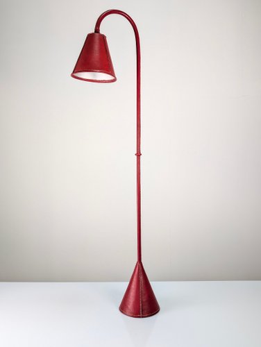 Anne kamratowski berlin アンティーク ライト ランプ Mid-Century Modern Floor Lamp in Red Leather attributed to Jacques