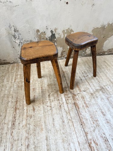 Vintage Oak Stools by Henri Bataille, 1950s, Set of 2 for sale at
