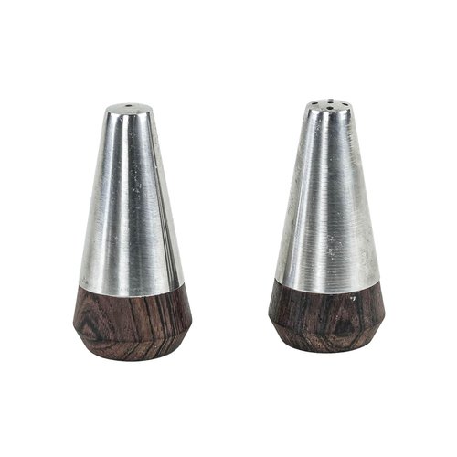 Danish Teak and Steel Salt and Pepper Shaker Set, 1970s, Set of 2