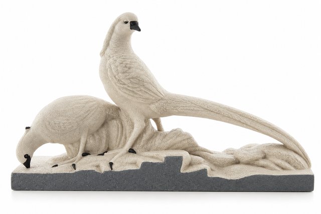 Deux Faisans Art Déco en Céramique de Manufacture De Sainte-Radegonde, France, 1930