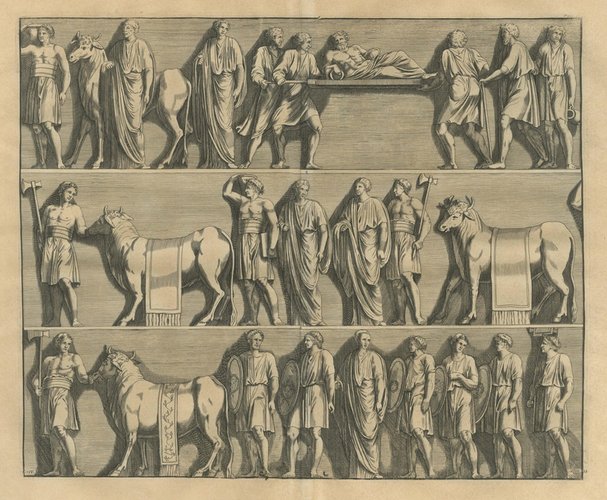Montfaucon, Roman Sacrificial Procession with Bulls and Axe Bearers ...