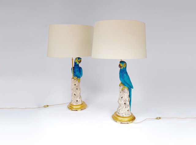 Vintage Blue Parrot Lamps, 1970s, Set Perroquet The Parrot Table Lamp