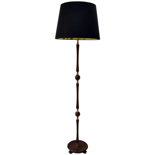 Brass Floor Lamp With Black Silk Shade, Black Shade Floor Lamp