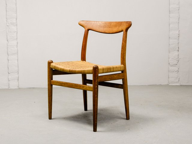 Chaise d'Appoint Modèle W2 en Chêne & Jonc Tissé par Hans J. Wegner pour C.M. Madsen, 1953 Chaise d'Appoint Modèle W2 en Chêne & Jonc Tissé par Hans J. Wegner pour C.M. Madsen, 1953