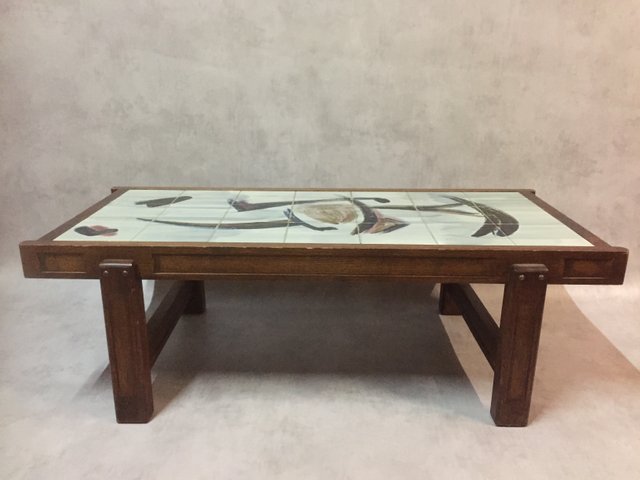 Vintage Ceramic Oak Coffee Table By, Six Foot Coffee Table