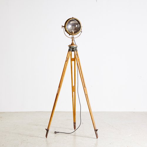 Brass Searchlight on Wooden Tripod from Carlisle & Finch & Co., 1930s for sale at Pamono