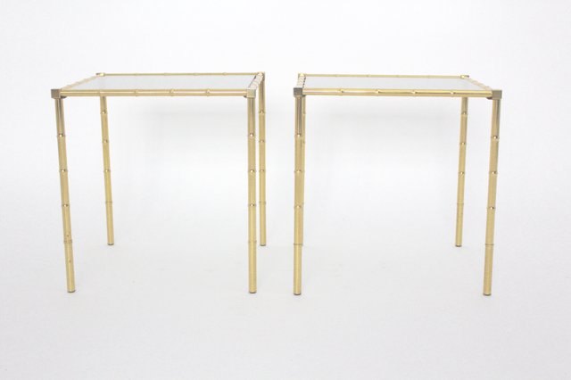 French Brass & Faux Bamboo Side Tables, 1960s, Set of 2 for sale at Pamono