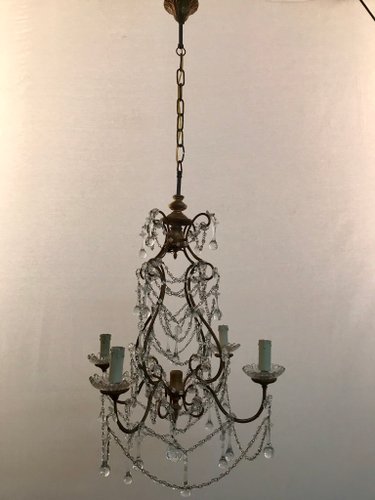 Vintage Crystal Beaded Chandelier With, Cage Chandelier With Crystal Drops