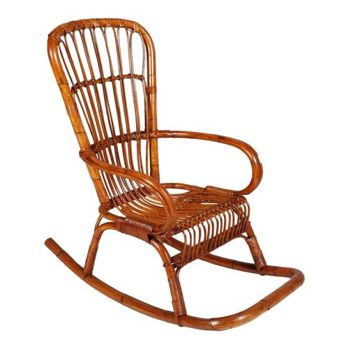 Italienischer Mid-Century Bambus Schaukelstuhl bei Pamono kaufen