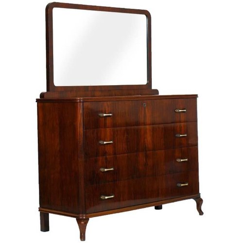 Art Deco Walnut Dresser With Mirror For Sale At Pamono