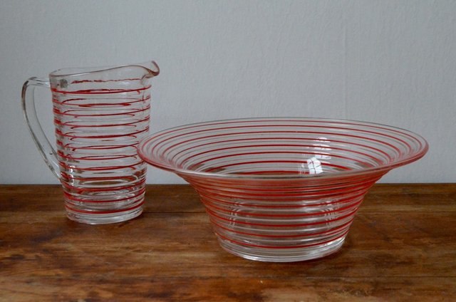 Vintage glass salad bowl deals set