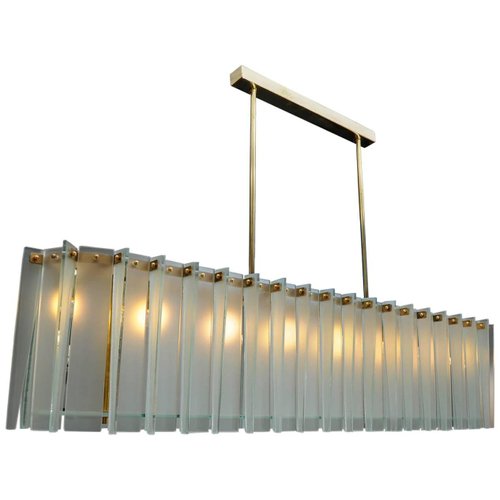 Long Brass And Frosted Glass Chandelier By Gin Creation For Long Brass And Frosted Glass Chandelier By Gin Creation For At Pamono