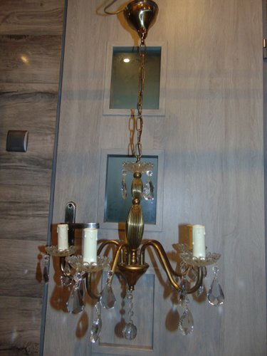 Brass Chandelier With Crystals 1950s For At Pamono