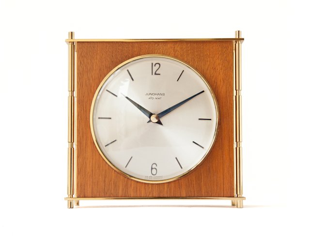 Ato Mat Brass Teak Mantel Clock From Junghans 1960s
