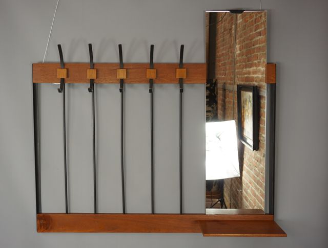 Wall Coat Rack With Mirror 1950s