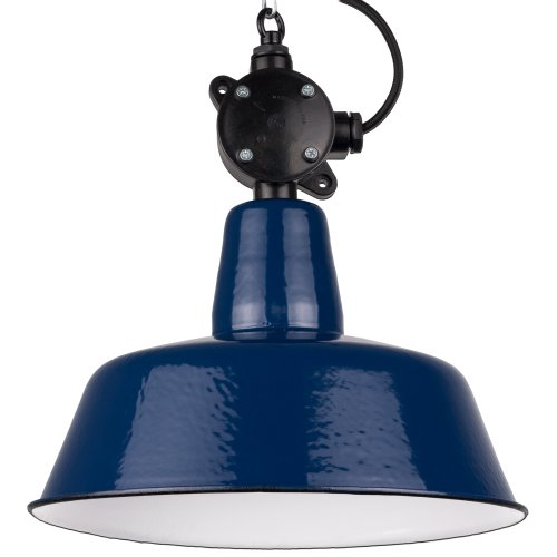 Vintage Polish Industrial Blue Enamel Pendant Lamp