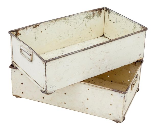 Vintage Industrial Steel Storage Boxes, 1920s, Set of 2 for sale at Pamono