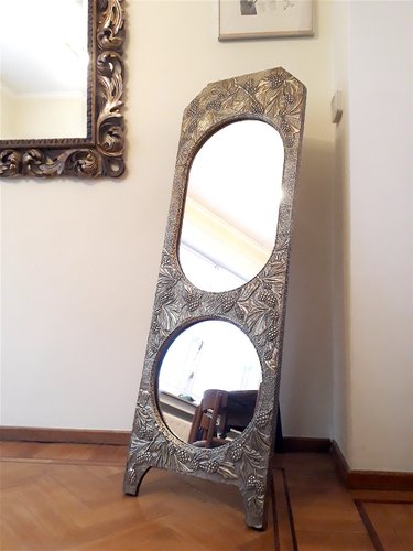 Antique Art Nouveau Brass Free Standing, Vintage Free Standing Full Length Mirror