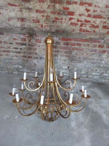 Vintage Gilded Wrought Iron Cage Chandelier For At Pamono