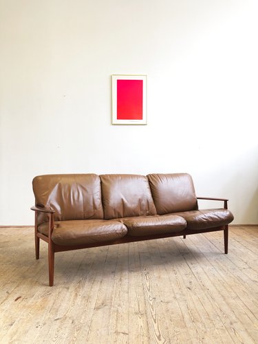 Mid Century Modern Danish Teak Leather, Modern Leather Sofa