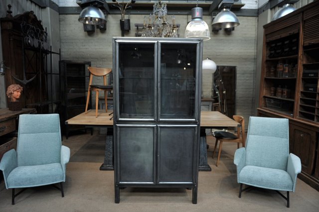 Metal Vitrine With 4 Doors 1950s