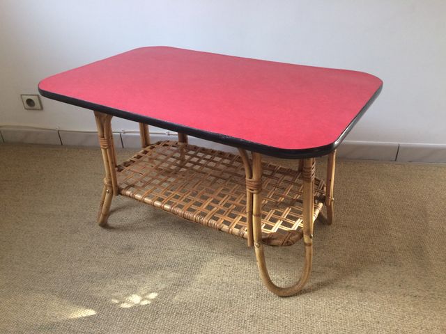 Mid Century French Red Formica Rattan Coffee Table For At Pamono