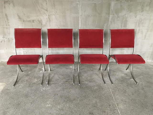 Vintage Red Velour Chrome Dining Chairs From Maison Jansen Set Of Vintage Red Velour Chrome Dining Chairs From Maison Jansen Set Of 4 For At Pamono