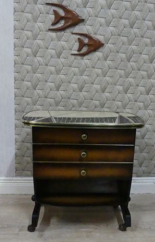 Rollable Side Table With Glass Top Magazine Rack 1950s For Sale